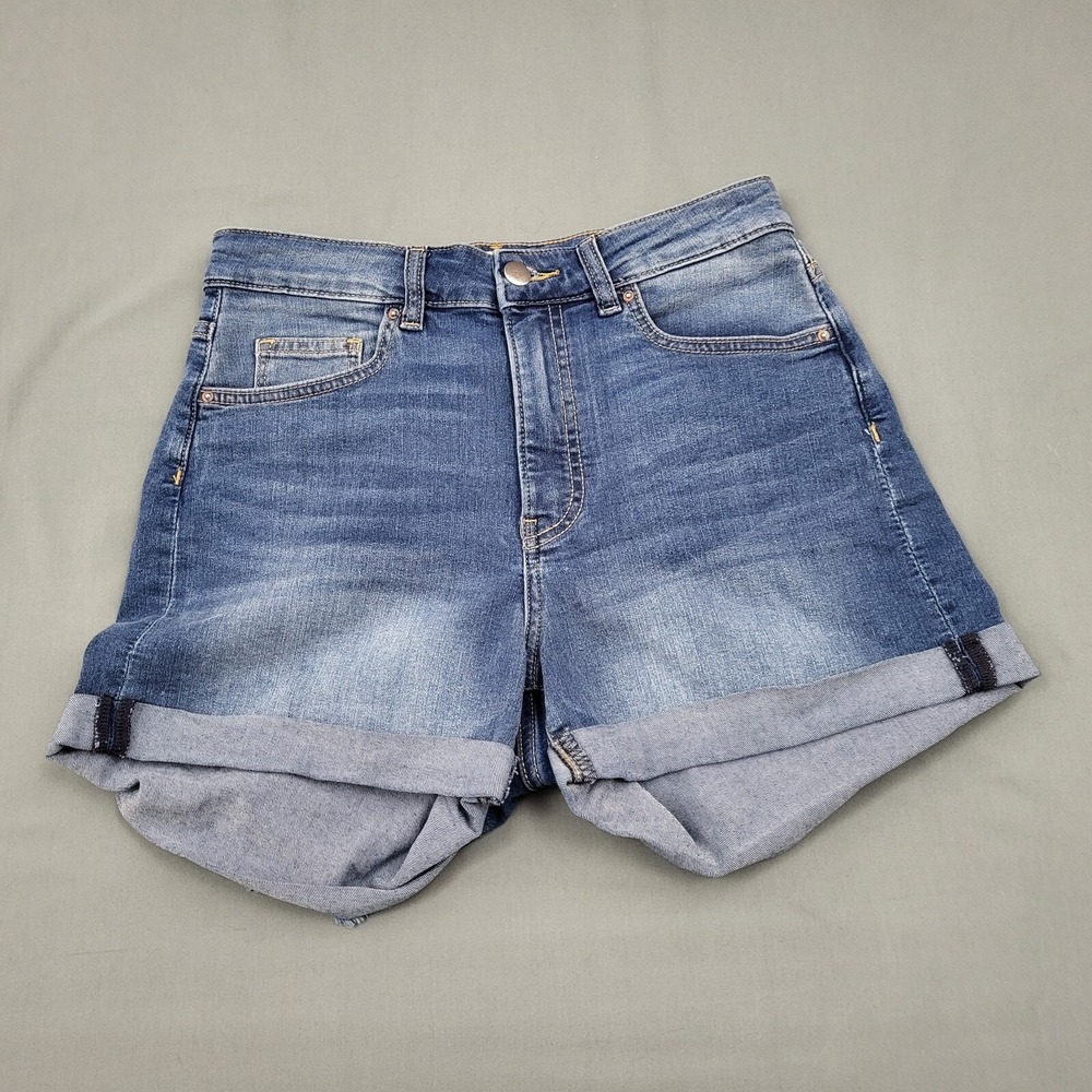 HM Womens High Rise Cuffed Denim Shorts Blue Medium‎ Wash Size 6 0817477 1